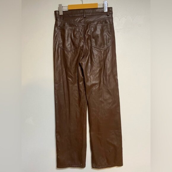 Garage Brown Faux Leather Straight-Leg Pants P/S - Picture 6 of 8